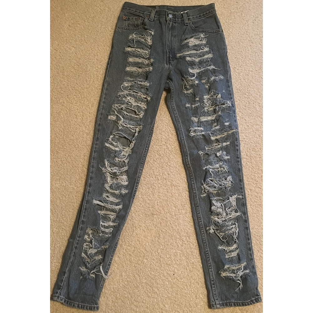 Vintage Levi's 550 Relaxed Tapered Destroyed Denim Jeans Women Junior 9 Long